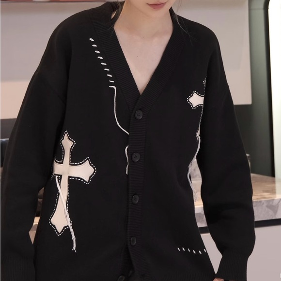 Black Cardigan with Cross Design - Picture 1 of 3